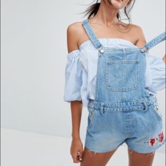 Bershka Pants - Bershka Embroidered Denim Overall XXS